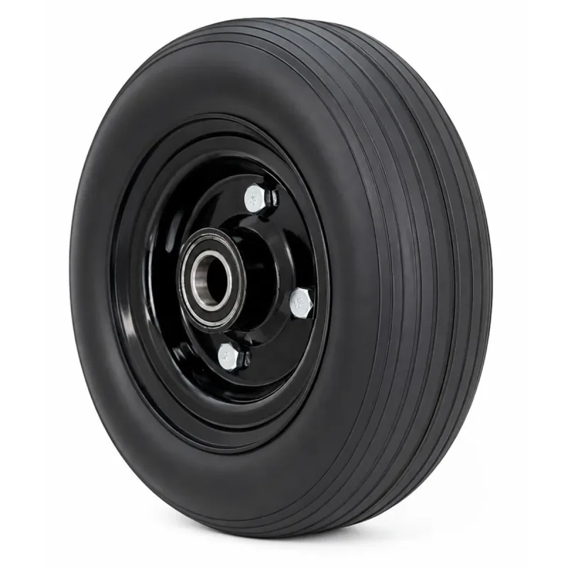 Roda Chapa Preta Estampada 250X4 (21cm) Pneu de Borracha Maciça Rolamento de Esfera 20mm - CP250X4ME20