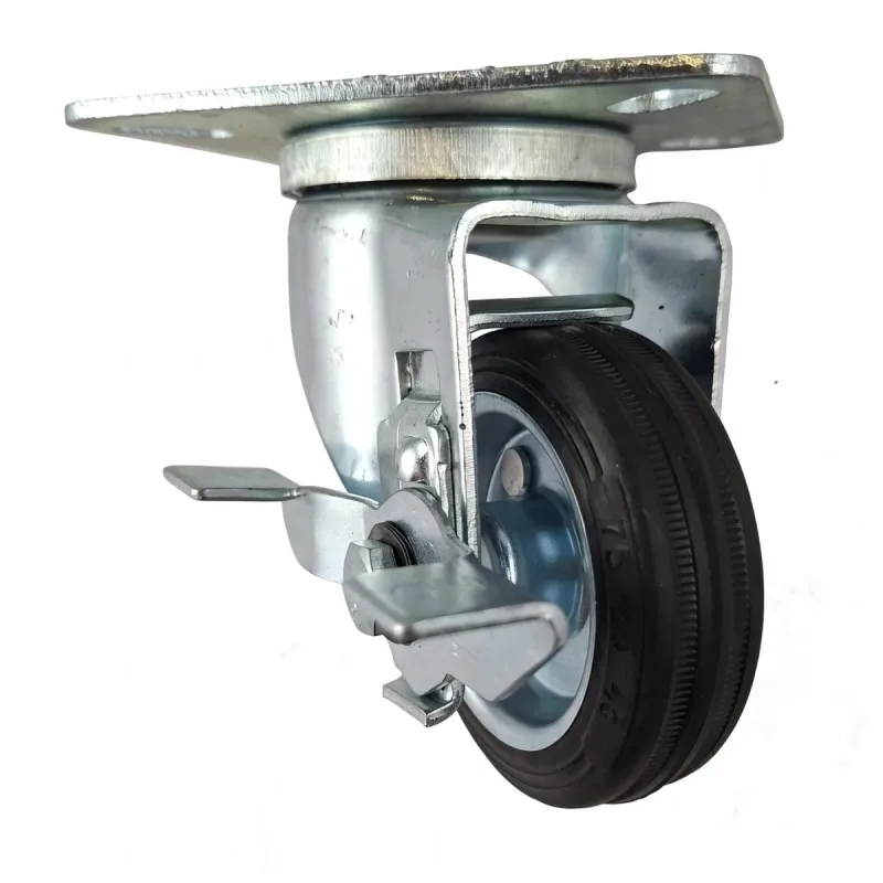 Rodizio Giratório de Placa 312 Roda de Chapa Pneu em Borracha (7,5cm) Rolete 12mm c/ Freio - RGP312CZR12_AJ_FR