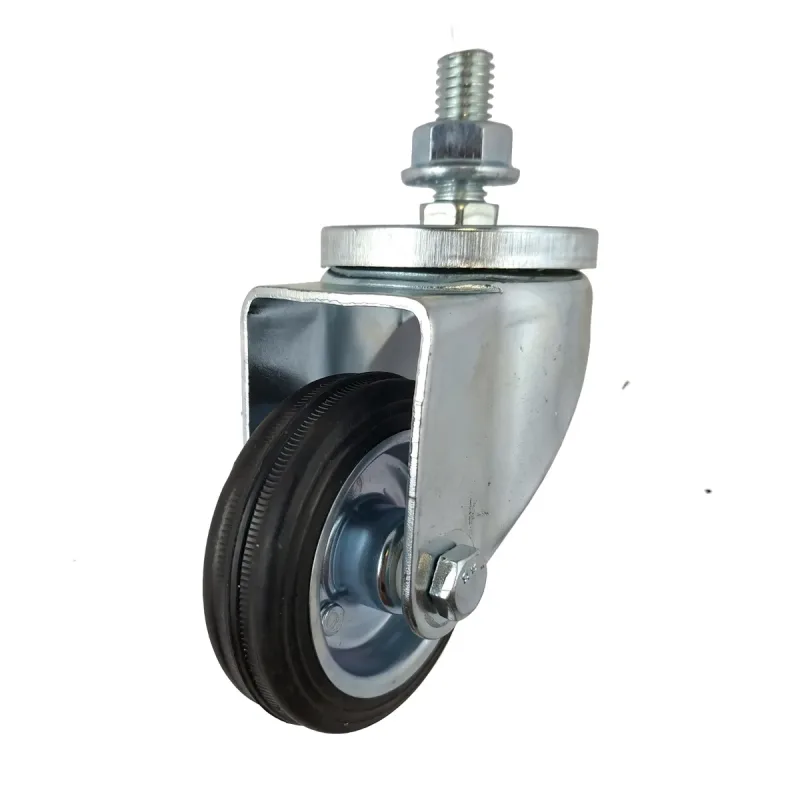 Rodizio Giratório de Rosca 312 Roda de Chapa Pneu em Borracha (7,5cm) Rolete 12mm - RGR312CZR12_AJ