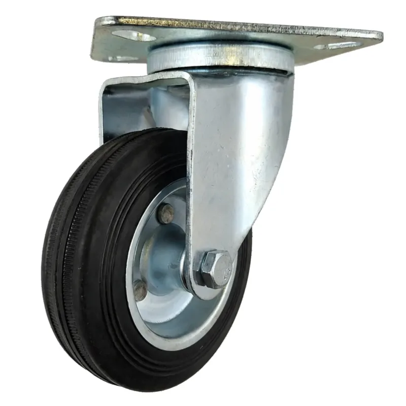 Rodizio Giratório de Placa 412 Roda de Chapa Pneu em Borracha (10cm) Rolete 12mm - RGP412CZR12_AJ