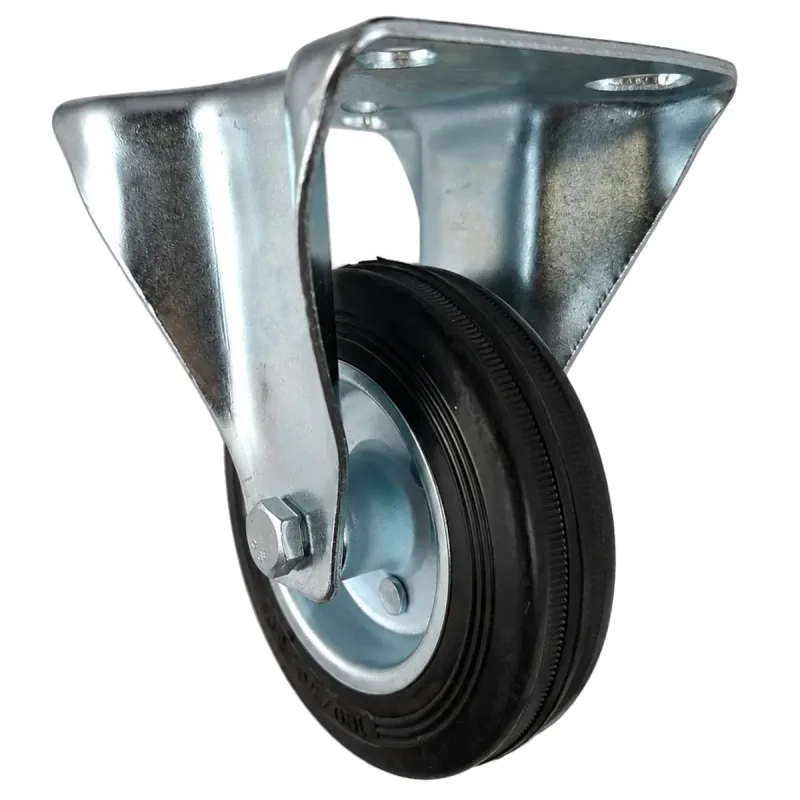 Rodizio Fixo de Placa 412 Roda de Chapa Pneu em Borracha (10cm) Rolete 12mm - RFP412CZR12_AJ