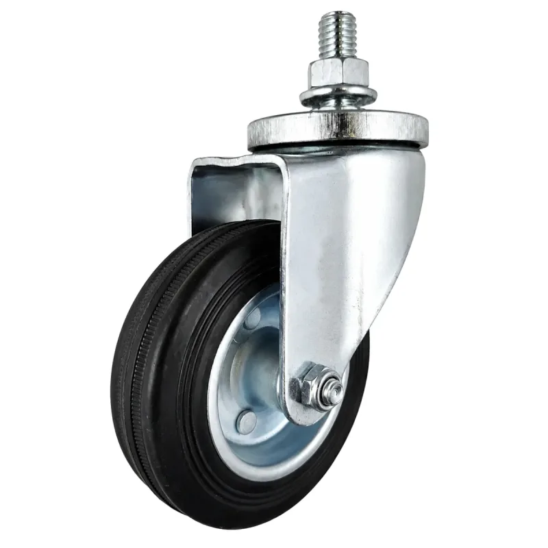 Rodizio Giratório de Rosca 412 Roda de Chapa Pneu em Borracha (10cm) Rolete 12mm - RGR412CZR12_AJ