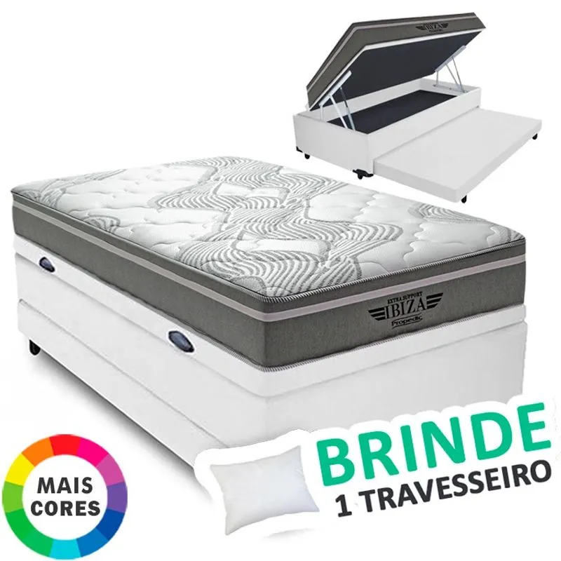 Cama Box Baú Solteiro Auxiliar Bicama 3 em 1 + Colchão Ibiza D33 Molas Superlastic 88x188x66cm Vstore