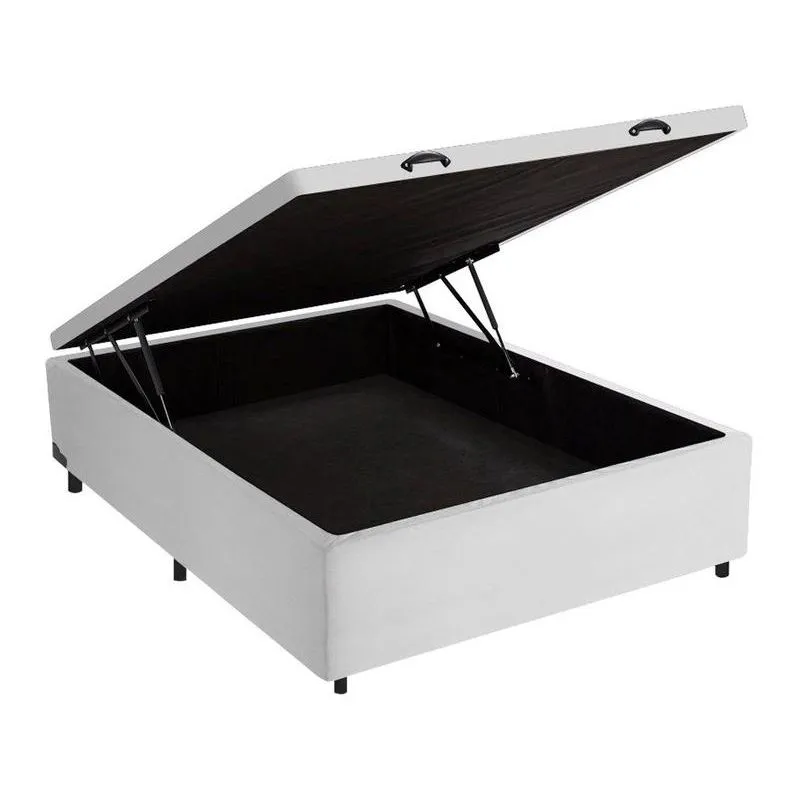 Base Cama Box com Baú Casal V-Joy Bravus Madeira Sintético Branco