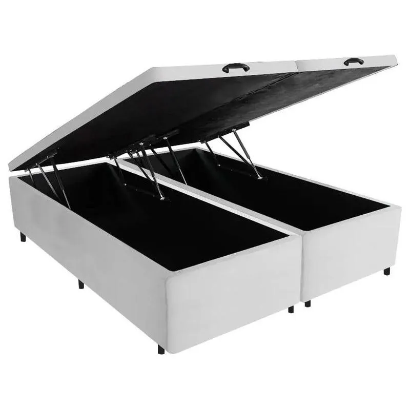 Base Cama Box com Baú Queen V-Joy Bravus Madeira e Material Sintético Branco
