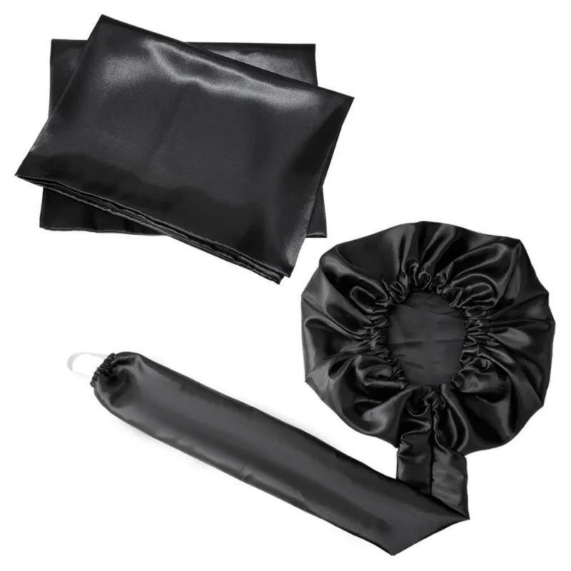 Kit 2 Touca Difusora +4 Fronha 50x70 Cetim Anti Frizz Preta
