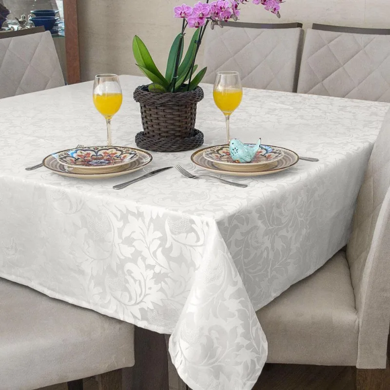 Toalha Mesa Quadrada 4 Lugar Jacquard Branco +4 Guardanapo