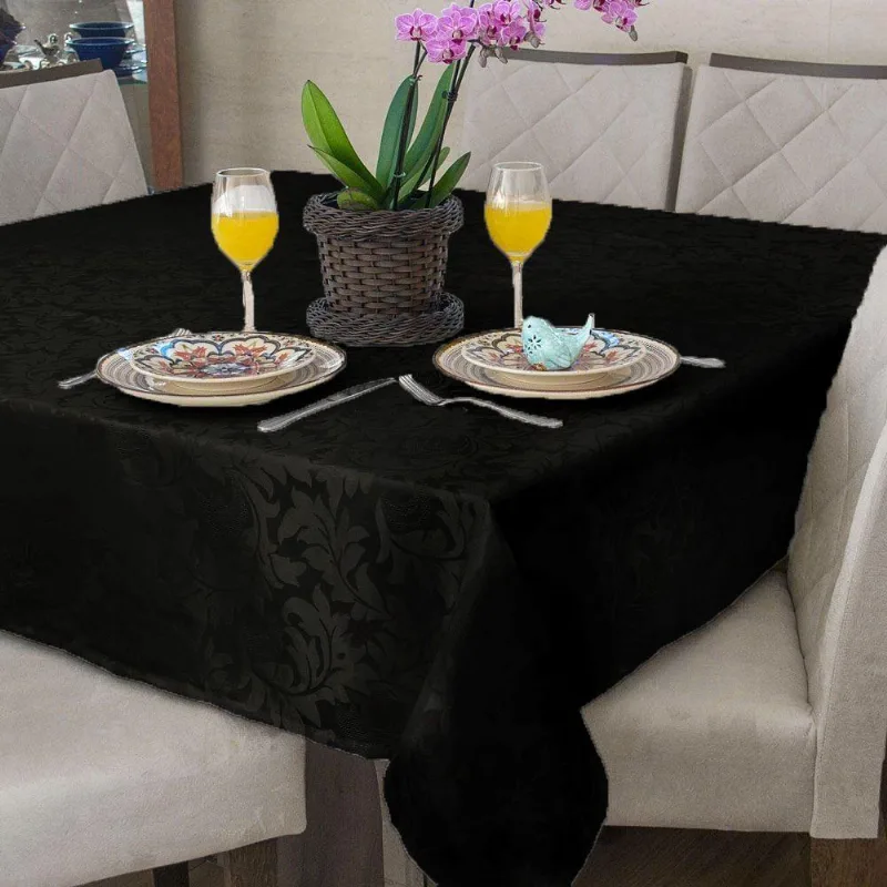 Toalha Mesa Retangular 6 Lugar Jacquard Preto +6 Guardanapo
