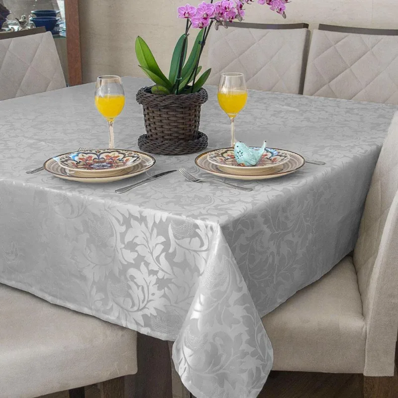 Toalha Mesa Retangular 8 Lugar Jacquard Cinza +8 Guardanapo