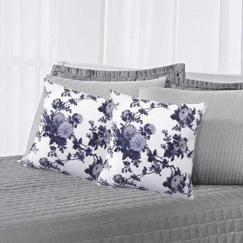Kit 2 Capa Almofada Decorativa Piquet Floral 45X45 Zíper