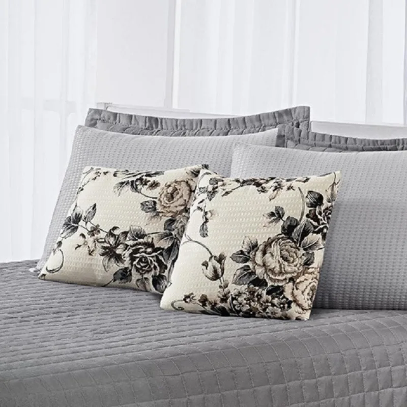 Kit 2 Capa Almofada Decorativa Piquet Floral 45X45 Zíper