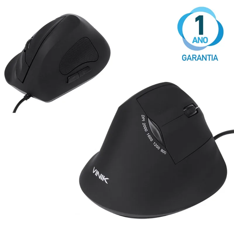Mouse Ergonômico 2000 dpi Fio 1,80M Óptico Conforto para Trabalhar Garantia de 1 Ano