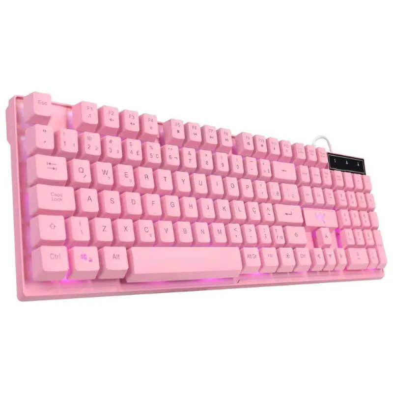 Teclado Gamer Vx Gaming Cerberus Rosa Abnt2 Multimídia Com L