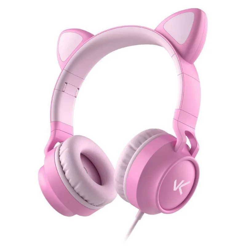 Fone De Ouvido Headset Kitty Ear Orelha De Gato Rosa Com Microfone Cabo 1.2m Plug P2 P3 Ke120r