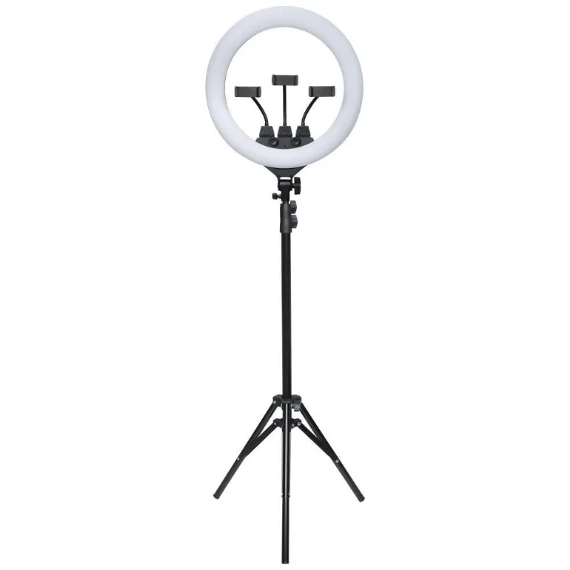 Kit Ring Light Led 46cm 18 Polegadas Com Tripe 2,1 Metros E Suporte Para 3 Celulares Ate 8´´ - Rl46