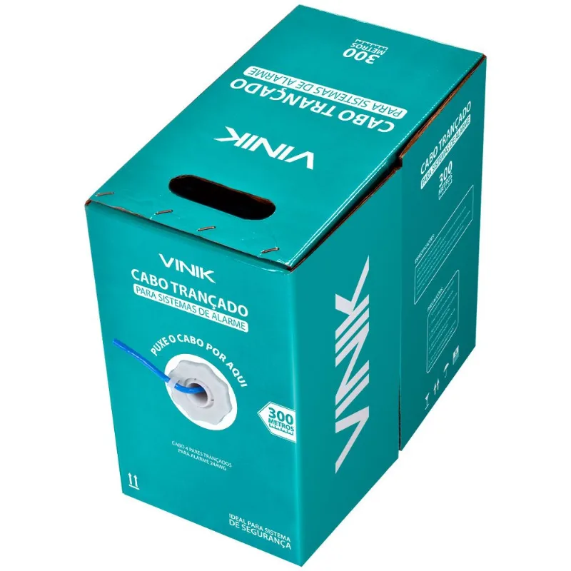 Cabo 4 Pares Trançados Alarme CFTV 24AWG 300 metros Azul VINIK