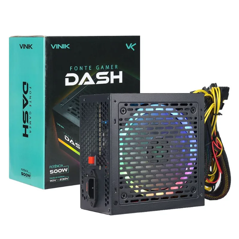 Fonte Gamer Dash 500W Fan LED RGB Vinik