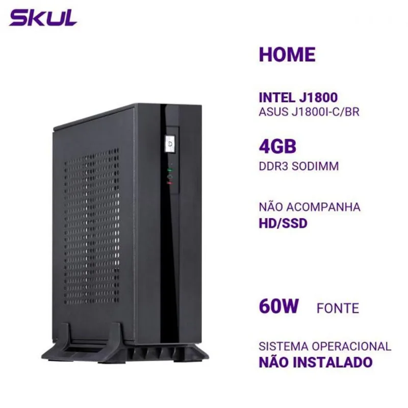 Mini Computador Home H100 Intel J1800 Asus J1800I-C/Br Mem 4