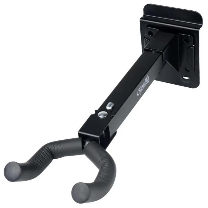 Suporte de Parede Aço Reforçado Gancho Emborrachado Para Pendurar Violão Guitarra Cavaco Baixo Ukulele Cor Preto Com Regulagem p/ Lados