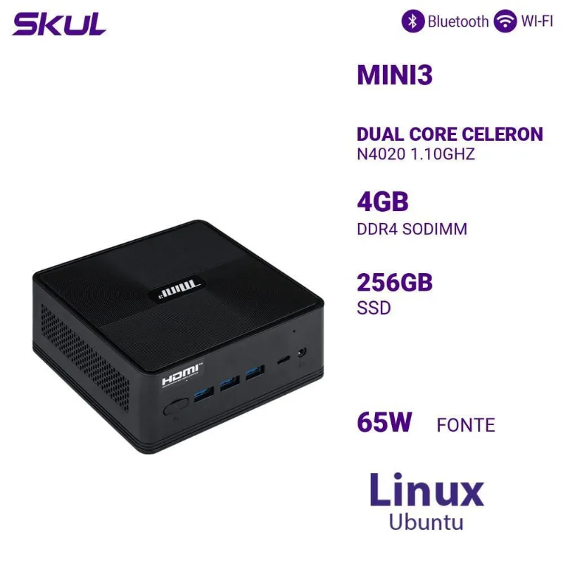 Computador Mini3 DualCore Celeron N4020 1.10ghz 4gb Ssd256gb