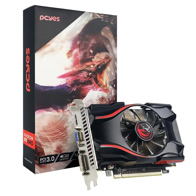 Placa de Vídeo R7 240 PcYes amd Radeon 4GB DDR5 128 Bits - PVR2404GBR5128