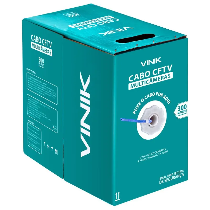 Cabo Multicameras 4P 24AWG CCA 049mm CFTV 300m Azul Vinik