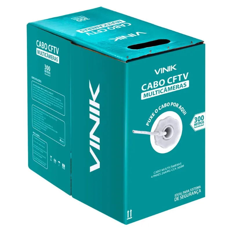 Cabo Multicameras Vinik 4 Pares 24AWG CCA CFTV 300m Branco