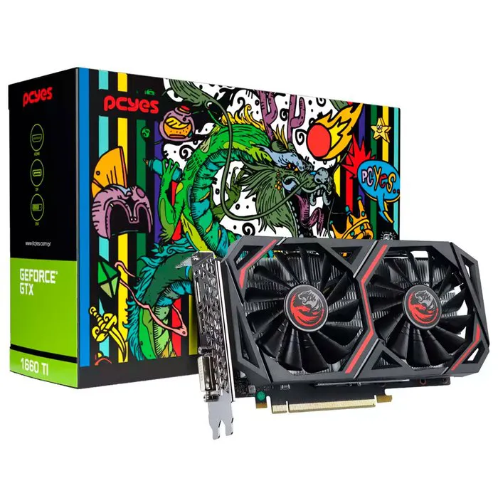 Placa de Vídeo GeForce GTX 1660TI PCYES Graffiti 6GB, Dual Fan, GDDR6,192Bits - PVGTX1660TI6GBP - PVGTX1660TI6GBPT - Primex - Distribuição de Produtos de Tecnologia para Empresas