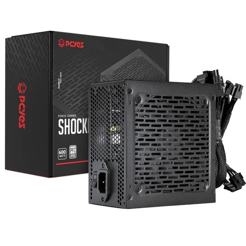Fonte de Alimentação para PC PF600SHW 600W PFC Ativo 80 PLUS Standard Preto Pcyes