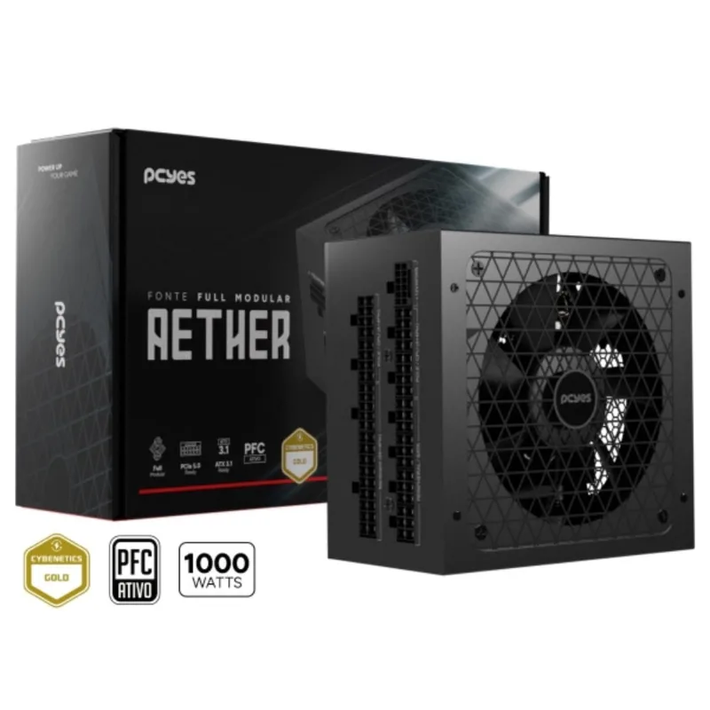 Fonte Gamer Pcyes Aether 1000W Full Modular Cybenetics Gold Pcie 5.0 Atx 3.1 - 1000Wfmg