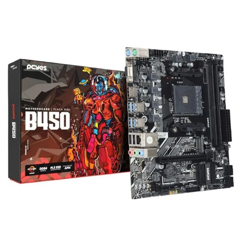 Placa Mãe Pcyes B450 AM4 2xDDR4 64GB M.2 Nvme HDMI VGA PCYB450-RZ564