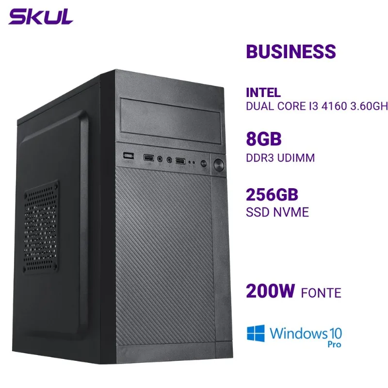 Computador SKUL B300 i3 4160 8GB DDR3 256GB NVMe W10 Pro