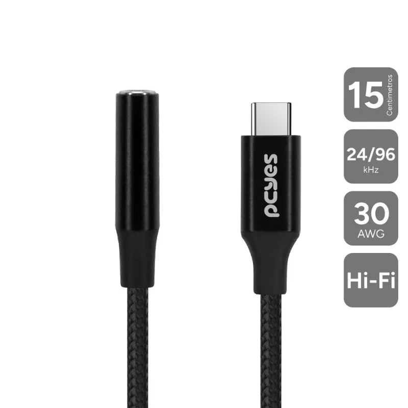 Cabo USB TIPO-C para P3 Fêmea Hifi - Preto - 15CM - NYLON - P3UCP-15P