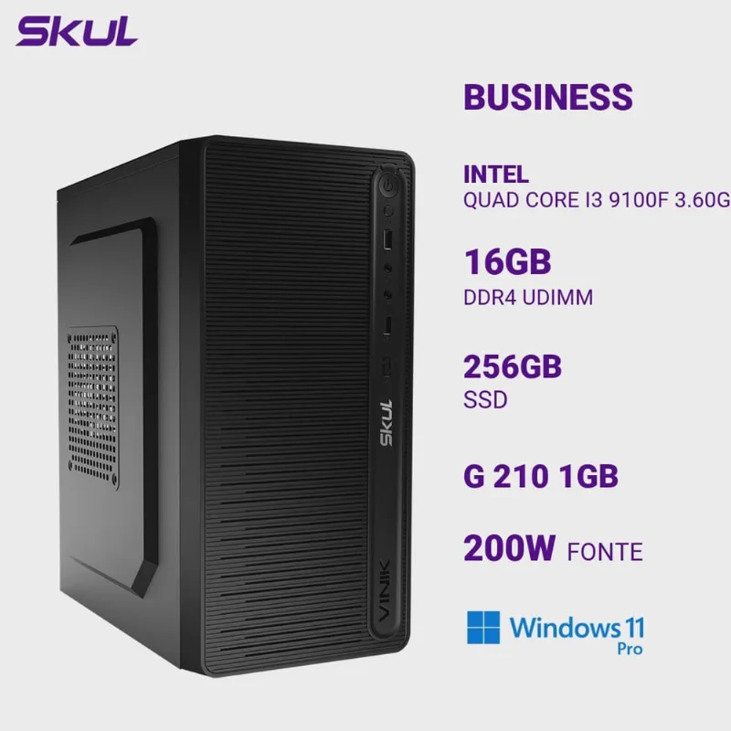 Computador B300 Quad Core I3 9100f 3.60ghz Memória 16gb Ddr4 Ssd 256gb G 210 1gb Fonte 200w Windows 11 Pro