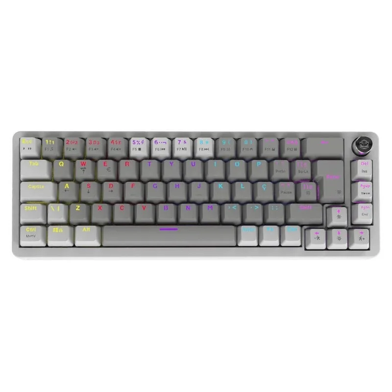 Teclado Mecânico Mecka White Ghost 65% Switch Red LED Rainbow 68 Teclas Pcyes