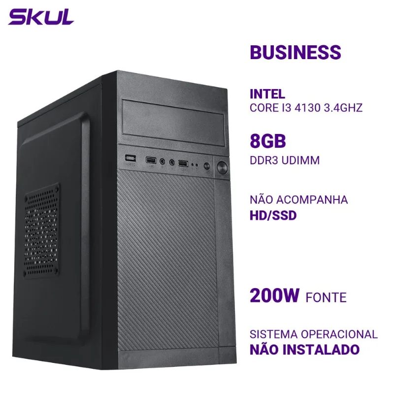 Computador B300 Core i3 4130 8GB DDR3 Sem HD SSD 200W SKUL