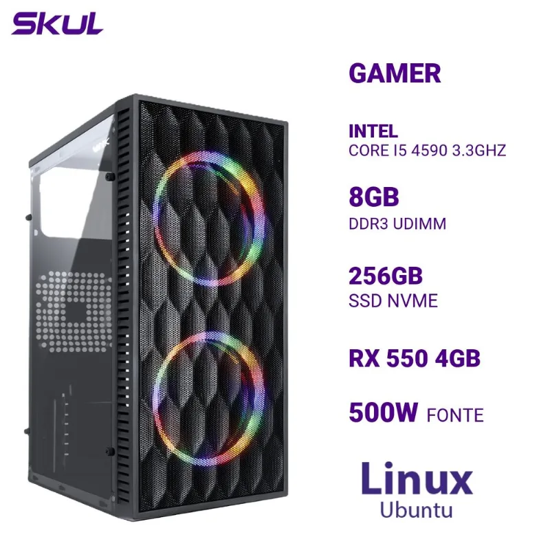 PC SKUL Core i5 4590 8GB DDR3 256GB NVMe RX 550 4GB