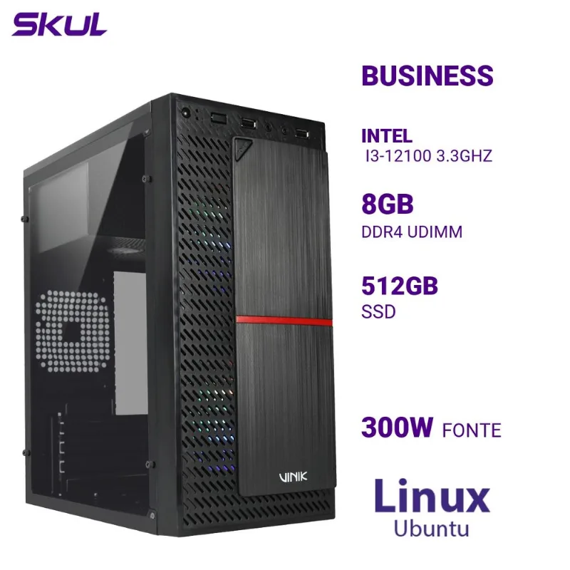 Computador B300 i3 12100 8GB DDR4 SSD 512GB Linux Ubuntu Skul