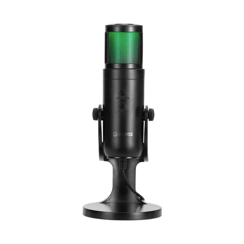 Microfone Gamer Condensador Hylia RGB USB MGHYRGB com Iluminação RGB e Botão Mute Preto Pcyes
