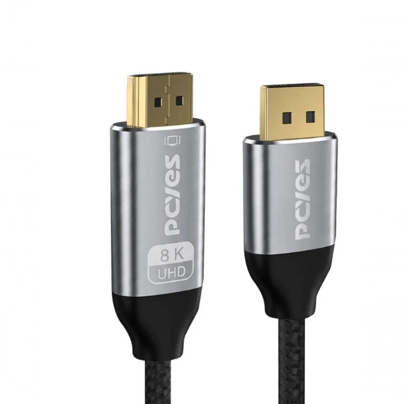 Cabo Displayport 1.4 para Hdmi 2.1 m PDPHM-2N Alta Definição Revestimento em Nylon Preto Pcyes 2