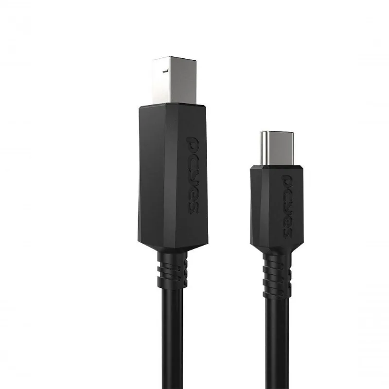 Cabo para Impressora USB Tipo-C para USB B 2.0 PUCBP-2 Conexão Estável Preto Pcyes 2M