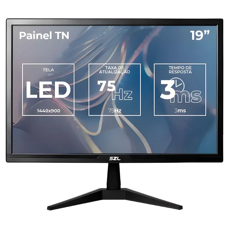 Monitor LED 19 Polegadas, szl 19 tn, hd, 3ms, 75Hz, hdmi/vga, SZL-SZL19-BL01
