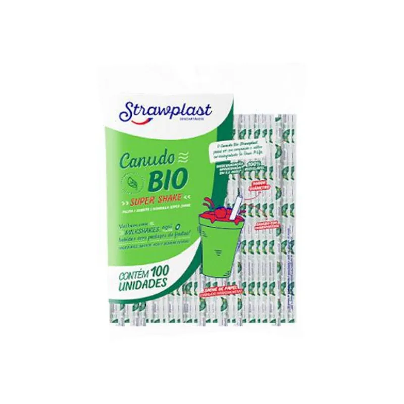 Canudo Plastico Biodegradavel Super Milkshake 10mm - 100 Und