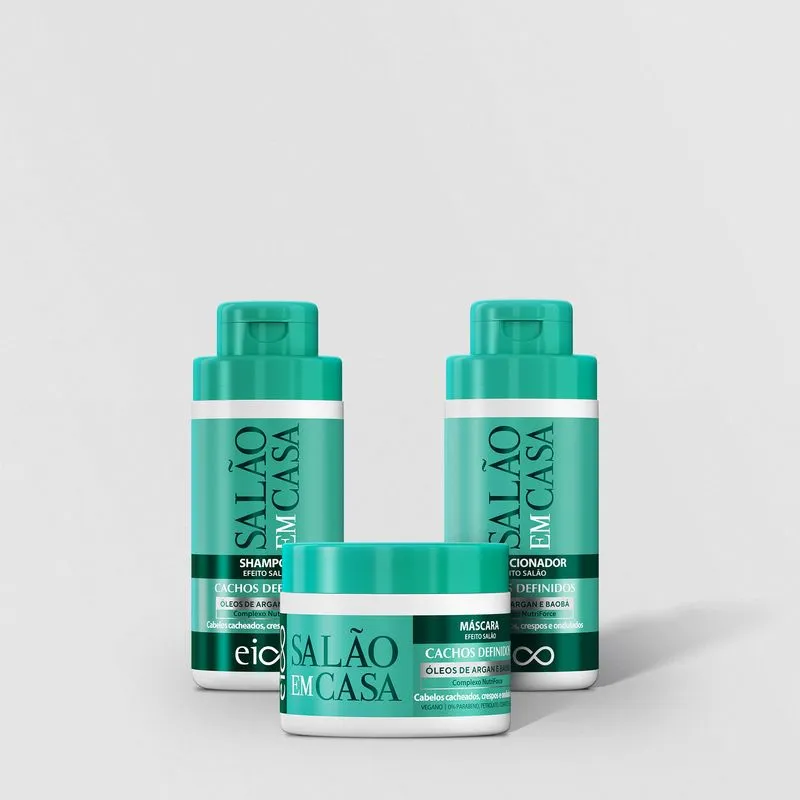 Kit Salão em Casa Cachos Definidos: Shampoo 450ml + Condicionador 450ml + Máscara 270g