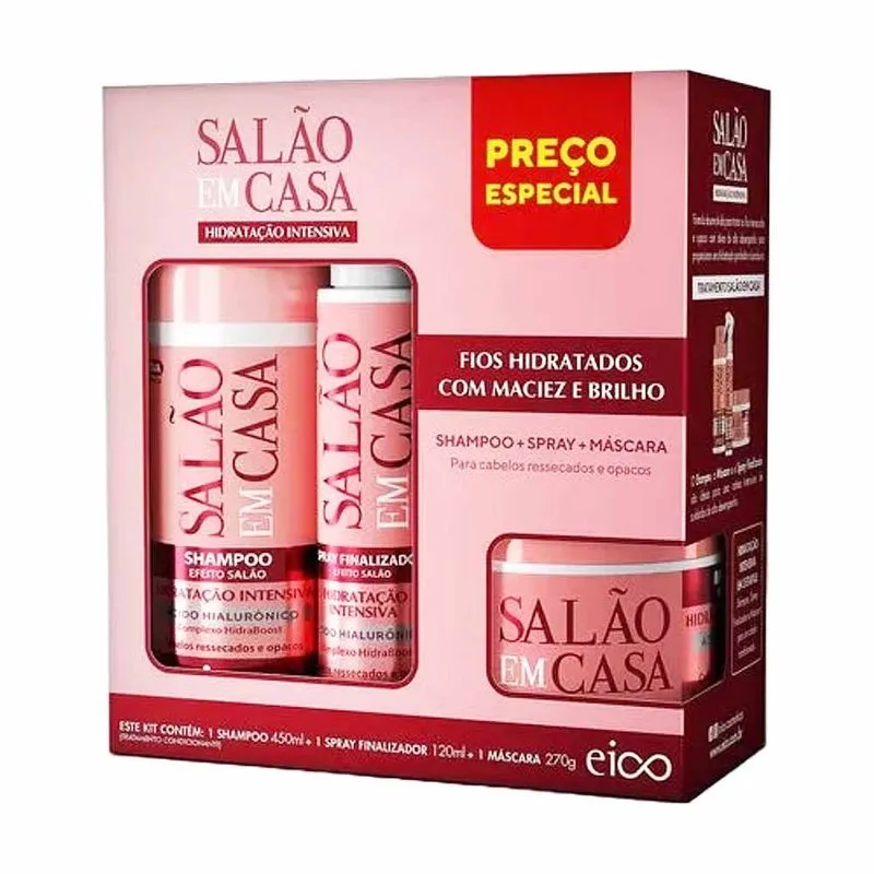 Kit Salão Em Casa Hidratação Intensiva Kit Shampoo, Spray Finalizador E Máscara Eico