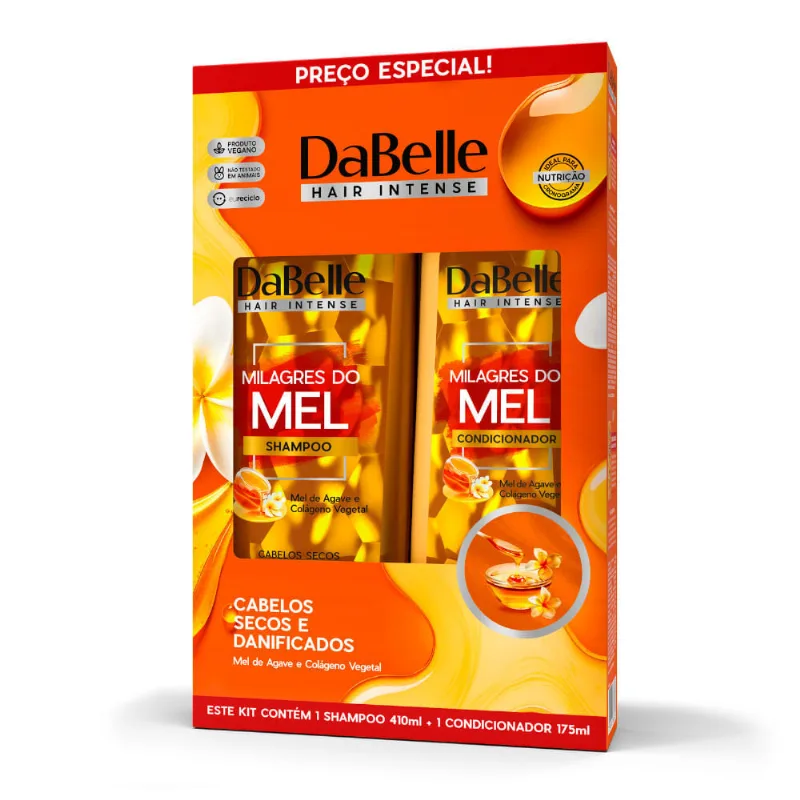Kit Dabelle Hair Intense Milagres Do Mel Shampoo Cabelos Secos E Danificados 410ml E Condicionador 175ml Dabelle