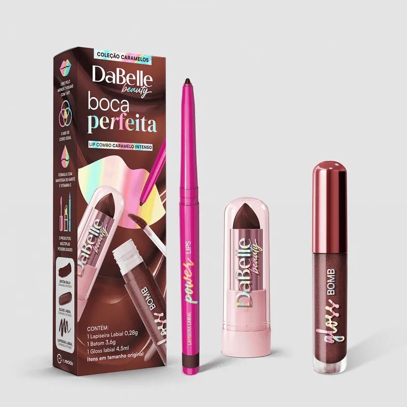 Lip Combo Boca Perfeita Dabelle Beauty - Caramelo Intenso