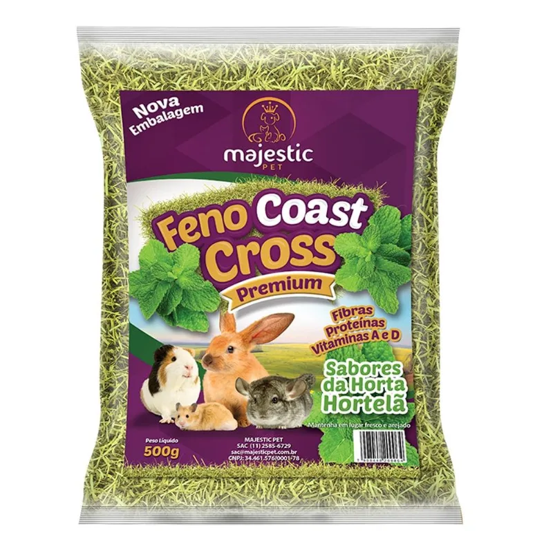Feno Majestic Pet Coast Cross Sabores Da Horta Hortelã Para Roedores - 500 G