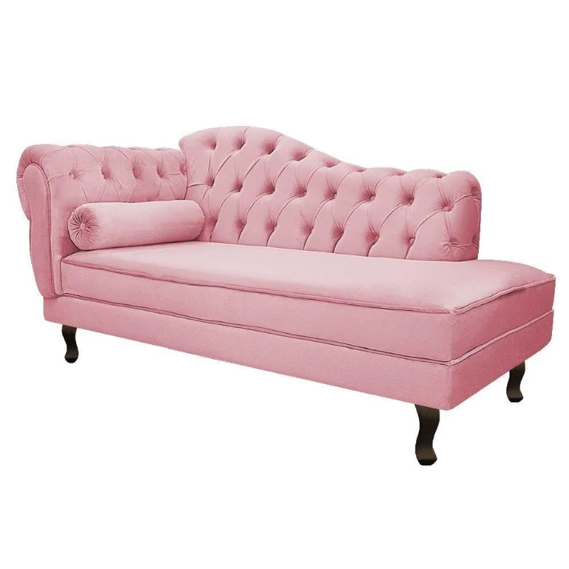 Recamier Diana 185cm Lado Direito Suede Rosa Bebê - Doce Sonho Móveis