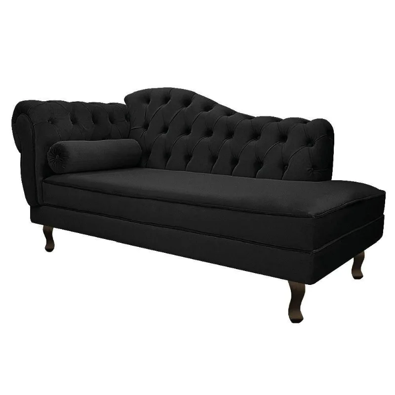 Recamier Diana 185cm Lado Direito Suede Preto - Doce Sonho Móveis